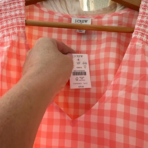 J. Crew Coral Gingham Blouse - Picture 2 of 2